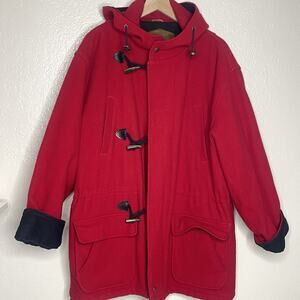 Woolrich Vintage Wool Duffle Coat Red Made in USA Old Money Toggle Jacket S